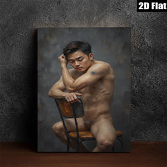 2D flat 1pc brooding male figure study dramatic portrait wall art bedroom living room modern farmhouse gallery wrapped canvas print