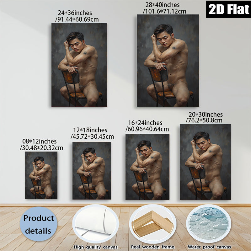 2D flat 1pc brooding male figure study dramatic portrait wall art bedroom living room modern farmhouse gallery wrapped canvas print