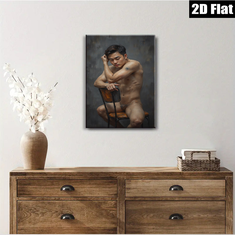 2D flat 1pc brooding male figure study dramatic portrait wall art bedroom living room modern farmhouse gallery wrapped canvas print