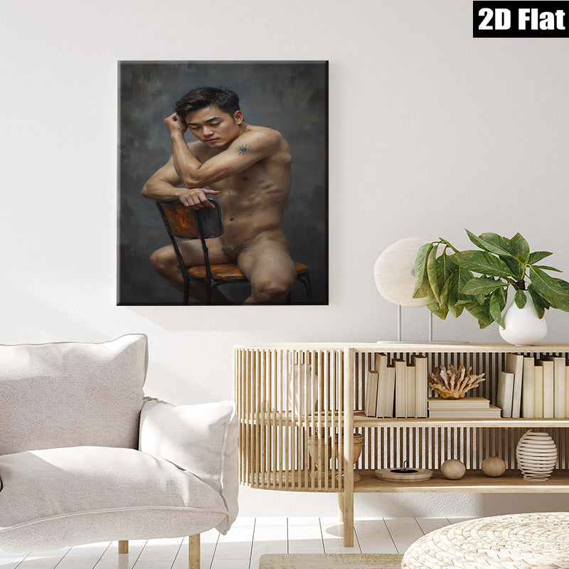 2D flat 1pc brooding male figure study dramatic portrait wall art bedroom living room modern farmhouse gallery wrapped canvas print