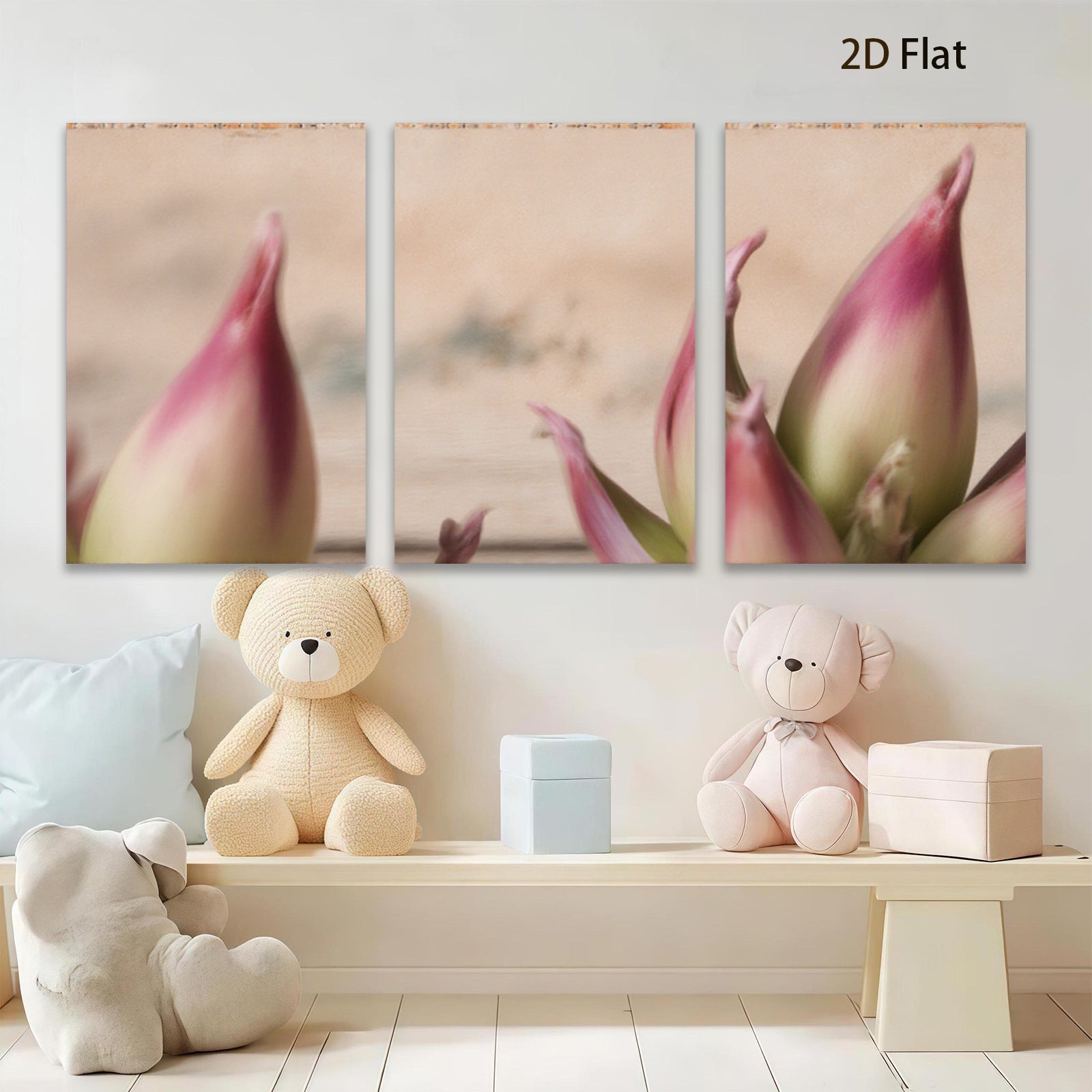 2D flat 1pc budding tulips spring floral wall art botanical living room bedroom decor farmhouse style modern minimalist gallery wrapped canvas print