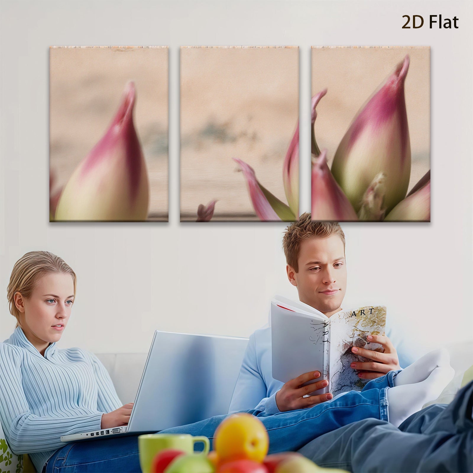 2D flat 1pc budding tulips spring floral wall art botanical living room bedroom decor farmhouse style modern minimalist gallery wrapped canvas print
