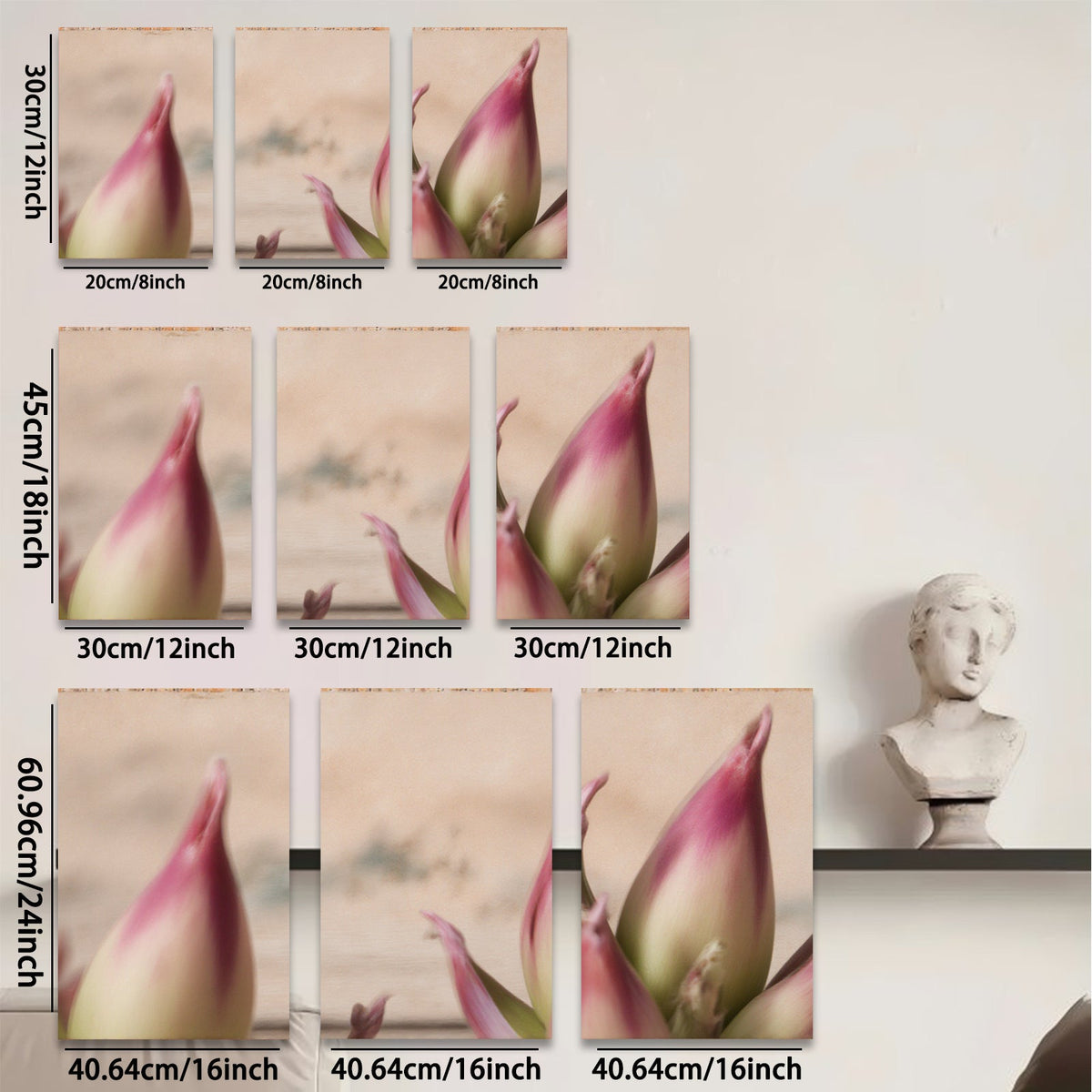 2D flat 1pc budding tulips spring floral wall art botanical living room bedroom decor farmhouse style modern minimalist gallery wrapped canvas print