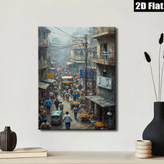2D flat 1pc bustling market street India vibrant city life wall art decor farmhouse style living room bedroom gallery wrapped canvas print