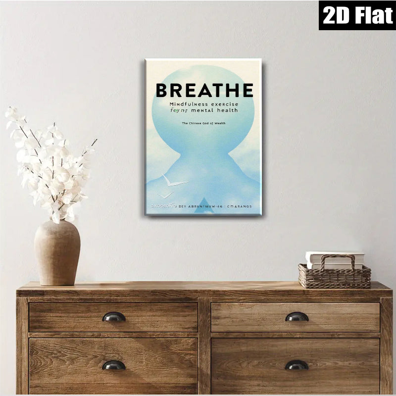 2D flat 1pc calming breath mindfulness wall art serene meditation room decor modern farmhouse living room bedroom inspirational gift positive vibes gallery wrapped canvas print