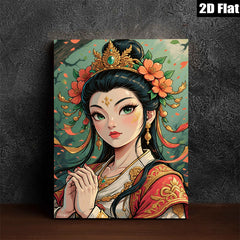 2D flat 1pc captivating Asian beauty portrait wall art decor for bedroom living room gallery wrapped canvas farmhouse style modern minimalist