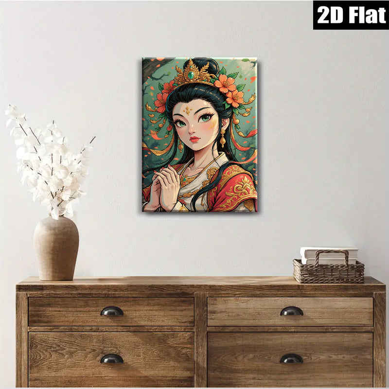 2D flat 1pc captivating Asian beauty portrait wall art decor for bedroom living room gallery wrapped canvas farmhouse style modern minimalist
