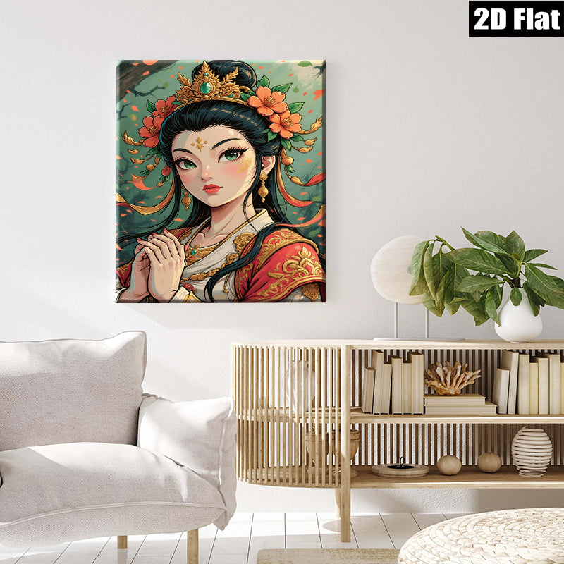2D flat 1pc captivating Asian beauty portrait wall art decor for bedroom living room gallery wrapped canvas farmhouse style modern minimalist