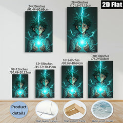 2D flat 1pc captivating anime boy harnessing electric energy vibrant wall art for bedroom living room modern home decor gaming room statement piece trending now