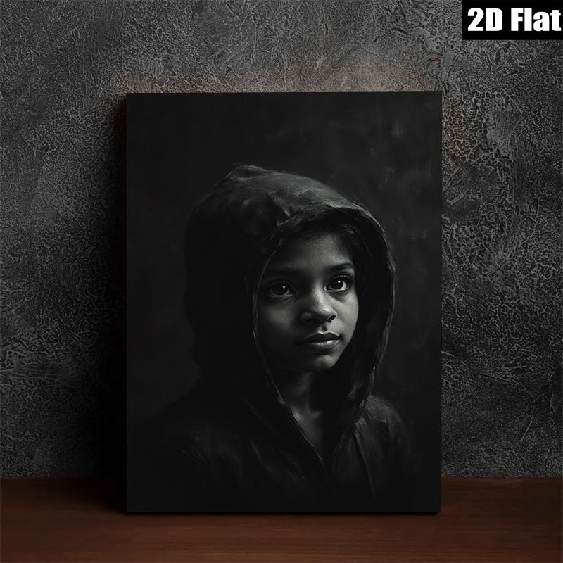 2D flat 1pc captivating child portrait moody aesthetic wall art bedroom living room gallery wrapped canvas farmhouse decor modern minimalist statement piece