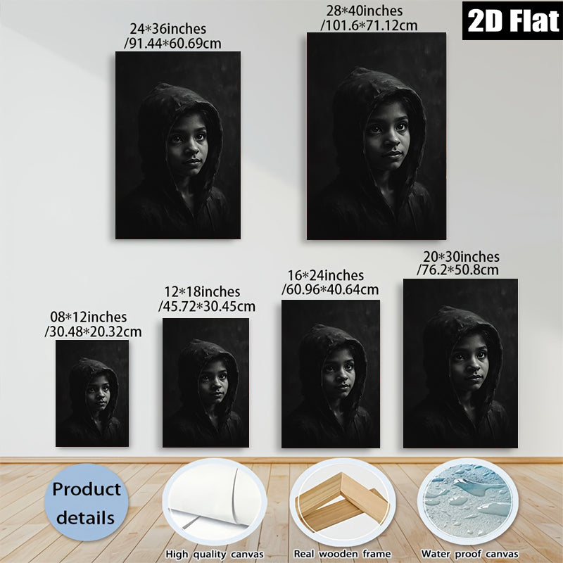 2D flat 1pc captivating child portrait moody aesthetic wall art bedroom living room gallery wrapped canvas farmhouse decor modern minimalist statement piece