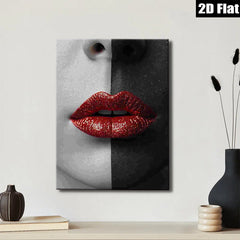 2D flat 1pc captivating crimson lips portrait modern wall art decor living room bedroom gallery wrapped canvas farmhouse style trending now