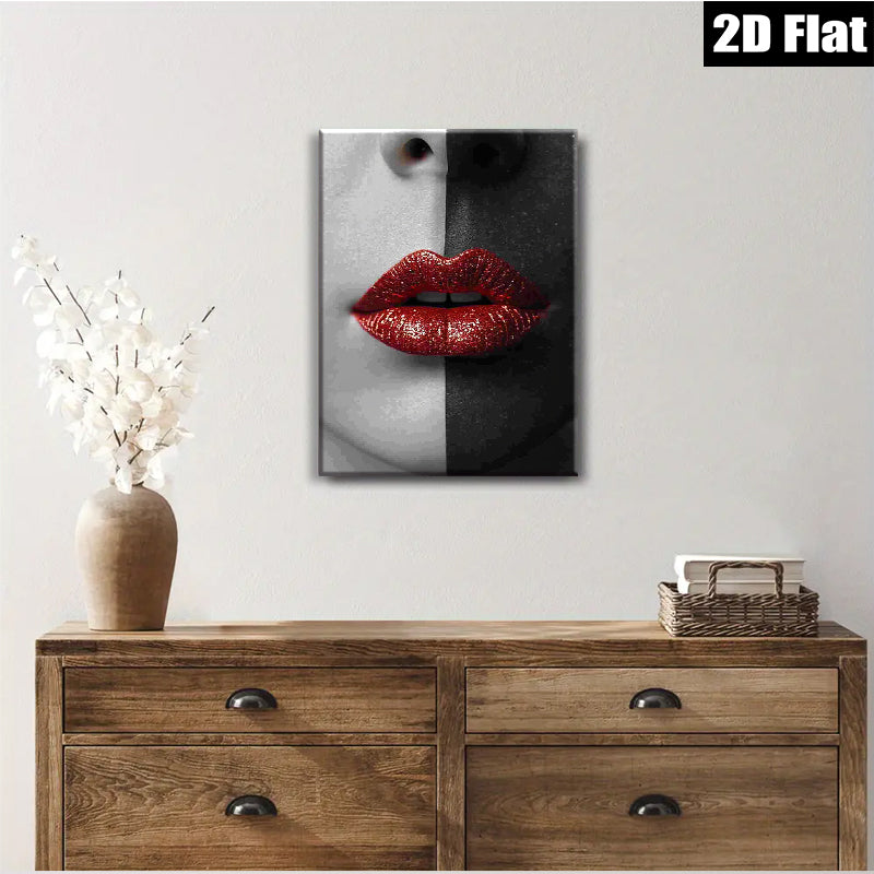 2D flat 1pc captivating crimson lips portrait modern wall art decor living room bedroom gallery wrapped canvas farmhouse style trending now