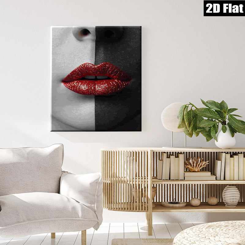2D flat 1pc captivating crimson lips portrait modern wall art decor living room bedroom gallery wrapped canvas farmhouse style trending now