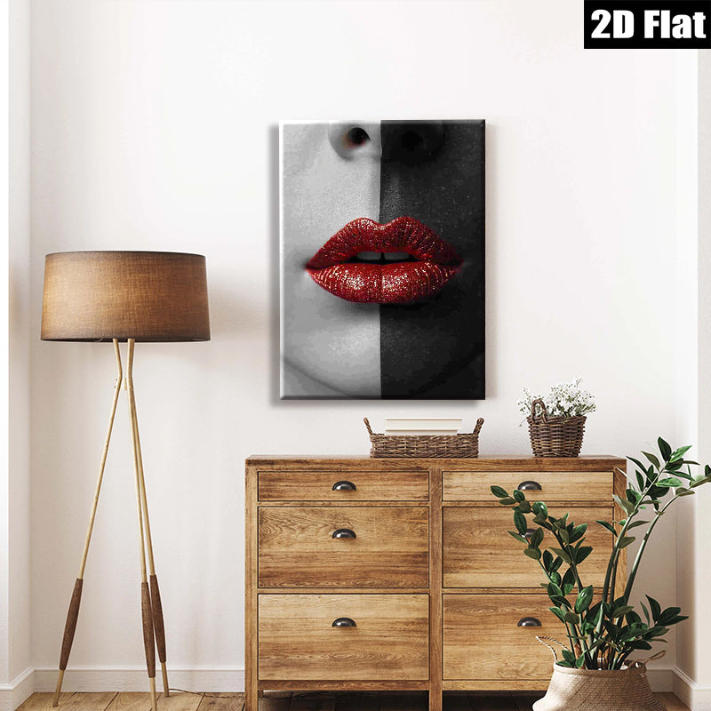 2D flat 1pc captivating crimson lips portrait modern wall art decor living room bedroom gallery wrapped canvas farmhouse style trending now