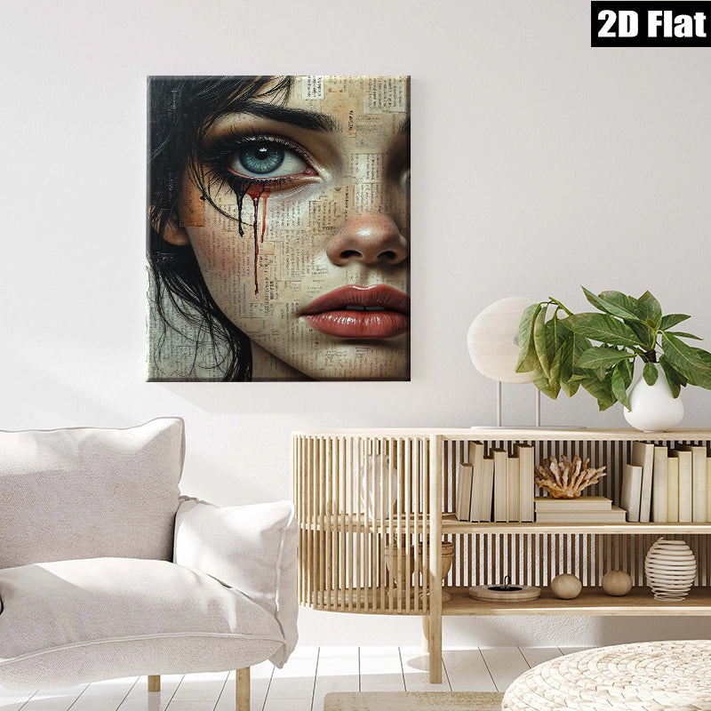 2D flat 1pc captivating portrait mesmerizing eyes dramatic beauty gothic art wall decor bedroom living room gallery wrapped canvas modern farmhouse style