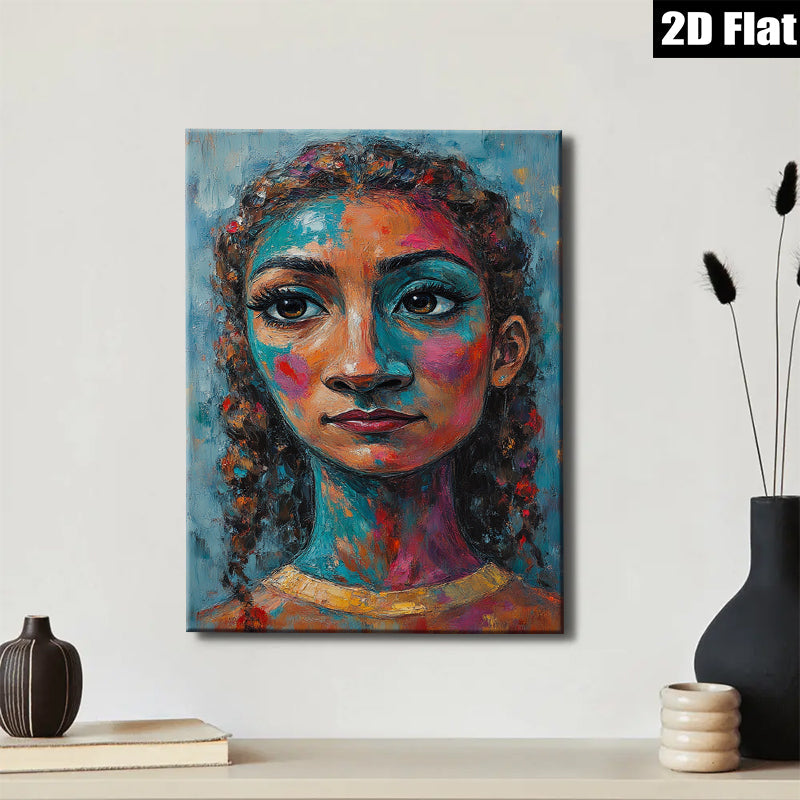 2D flat 1pc captivating portrait vibrant colors bold brushstrokes farmhouse wall art bedroom living room gallery wrapped canvas modern minimalist aesthetic