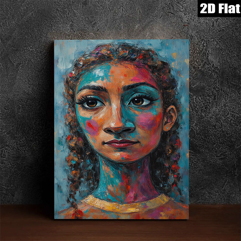 2D flat 1pc captivating portrait vibrant colors bold brushstrokes farmhouse wall art bedroom living room gallery wrapped canvas modern minimalist aesthetic