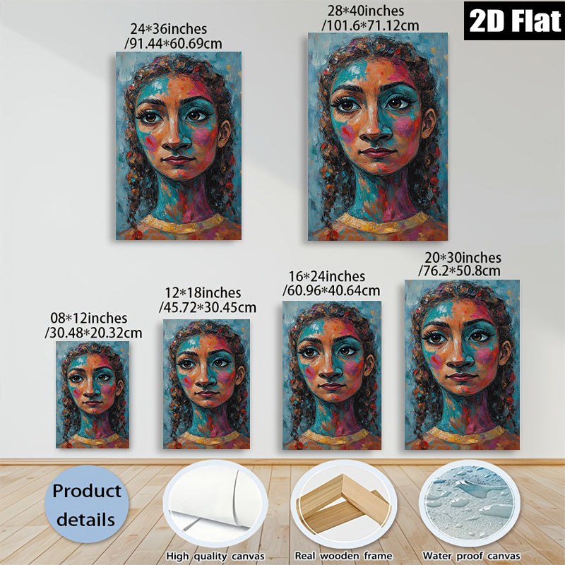 2D flat 1pc captivating portrait vibrant colors bold brushstrokes farmhouse wall art bedroom living room gallery wrapped canvas modern minimalist aesthetic