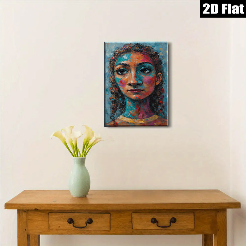 2D flat 1pc captivating portrait vibrant colors bold brushstrokes farmhouse wall art bedroom living room gallery wrapped canvas modern minimalist aesthetic