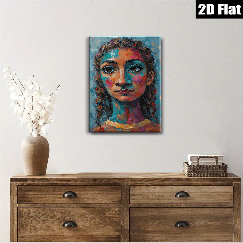 2D flat 1pc captivating portrait vibrant colors bold brushstrokes farmhouse wall art bedroom living room gallery wrapped canvas modern minimalist aesthetic