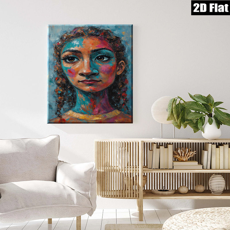 2D flat 1pc captivating portrait vibrant colors bold brushstrokes farmhouse wall art bedroom living room gallery wrapped canvas modern minimalist aesthetic