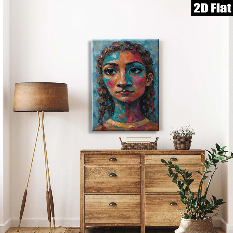 2D flat 1pc captivating portrait vibrant colors bold brushstrokes farmhouse wall art bedroom living room gallery wrapped canvas modern minimalist aesthetic