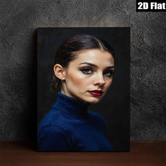 2D flat 1pc captivating portrait woman blue sweater modern farmhouse wall art living room bedroom decor gallery wrapped canvas print timeless elegance