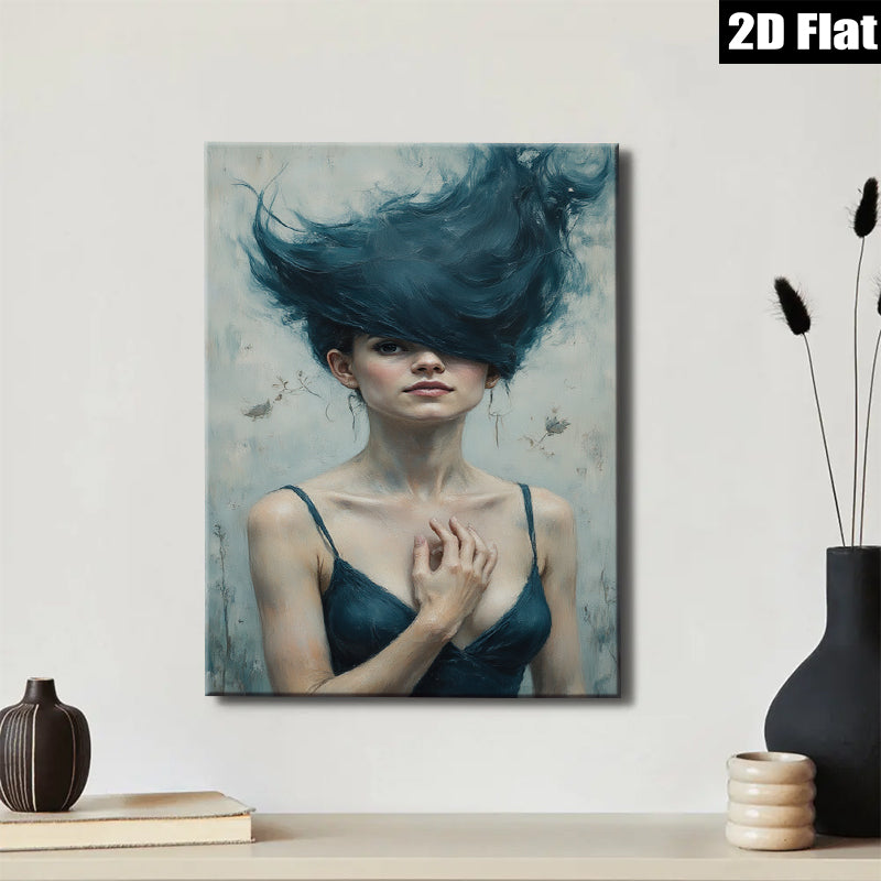 2D flat 1pc captivating portrait woman flowing hair modern farmhouse wall art bedroom living room decor gallery wrapped canvas print coastal style