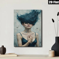 2D flat 1pc captivating portrait woman flowing hair modern farmhouse wall art bedroom living room decor gallery wrapped canvas print coastal style