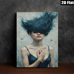 2D flat 1pc captivating portrait woman flowing hair modern farmhouse wall art bedroom living room decor gallery wrapped canvas print coastal style