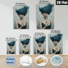 2D flat 1pc captivating portrait woman flowing hair modern farmhouse wall art bedroom living room decor gallery wrapped canvas print coastal style
