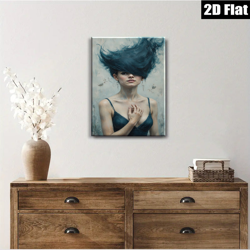 2D flat 1pc captivating portrait woman flowing hair modern farmhouse wall art bedroom living room decor gallery wrapped canvas print coastal style