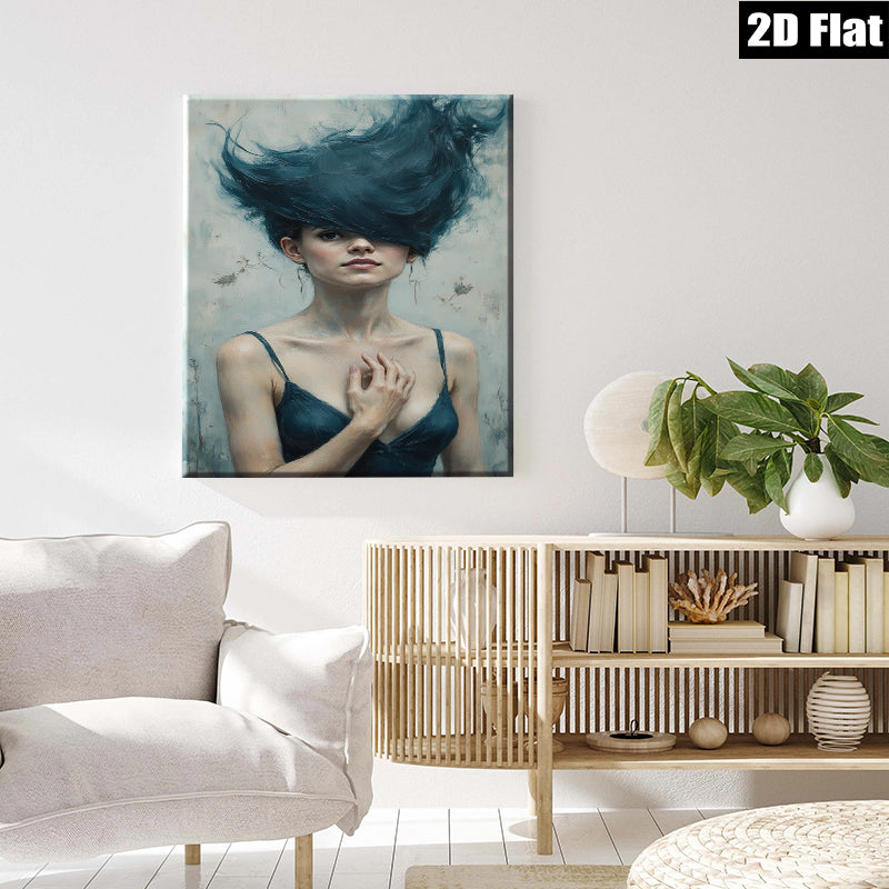 2D flat 1pc captivating portrait woman flowing hair modern farmhouse wall art bedroom living room decor gallery wrapped canvas print coastal style