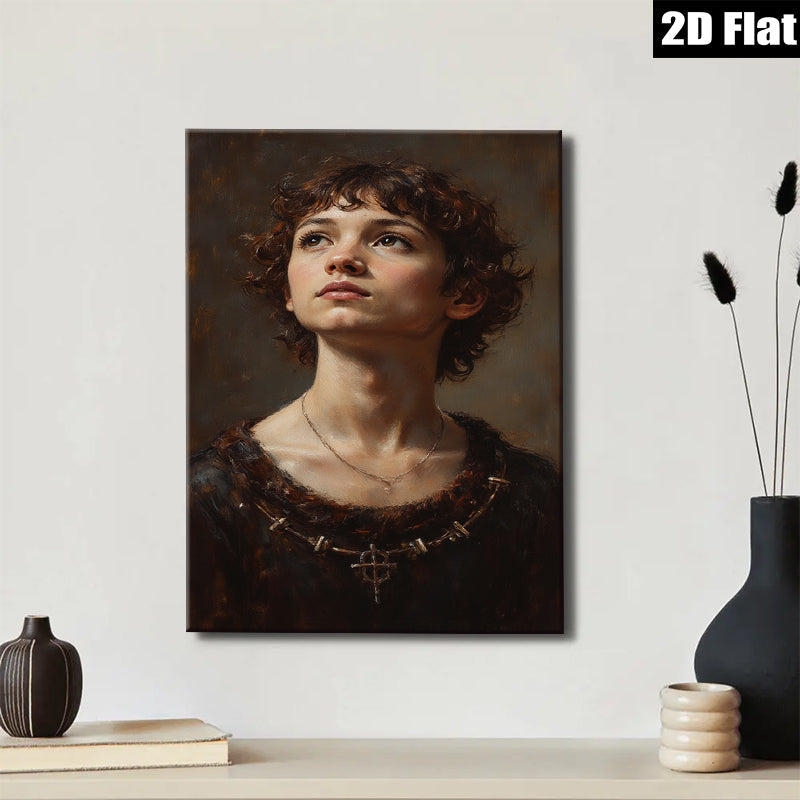 2D flat 1pc captivating portrait young woman delicate features timeless beauty bedroom living room gallery wall farmhouse style modern minimalist art