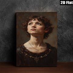 2D flat 1pc captivating portrait young woman delicate features timeless beauty bedroom living room gallery wall farmhouse style modern minimalist art