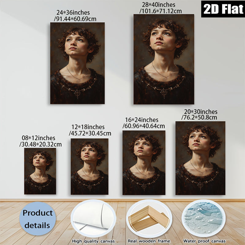2D flat 1pc captivating portrait young woman delicate features timeless beauty bedroom living room gallery wall farmhouse style modern minimalist art