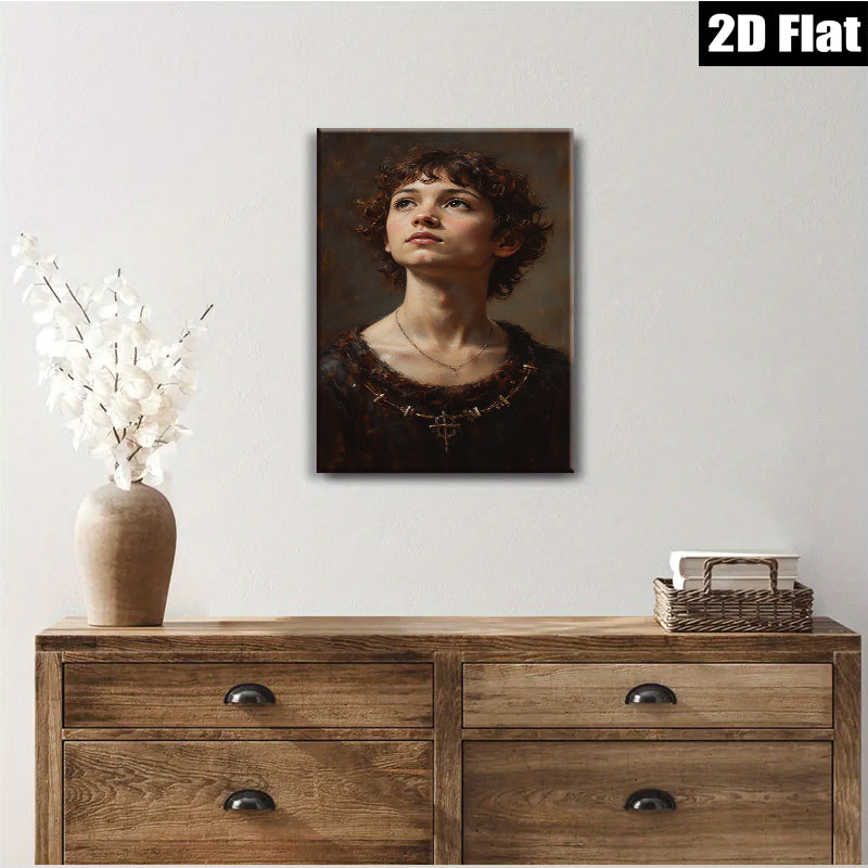 2D flat 1pc captivating portrait young woman delicate features timeless beauty bedroom living room gallery wall farmhouse style modern minimalist art