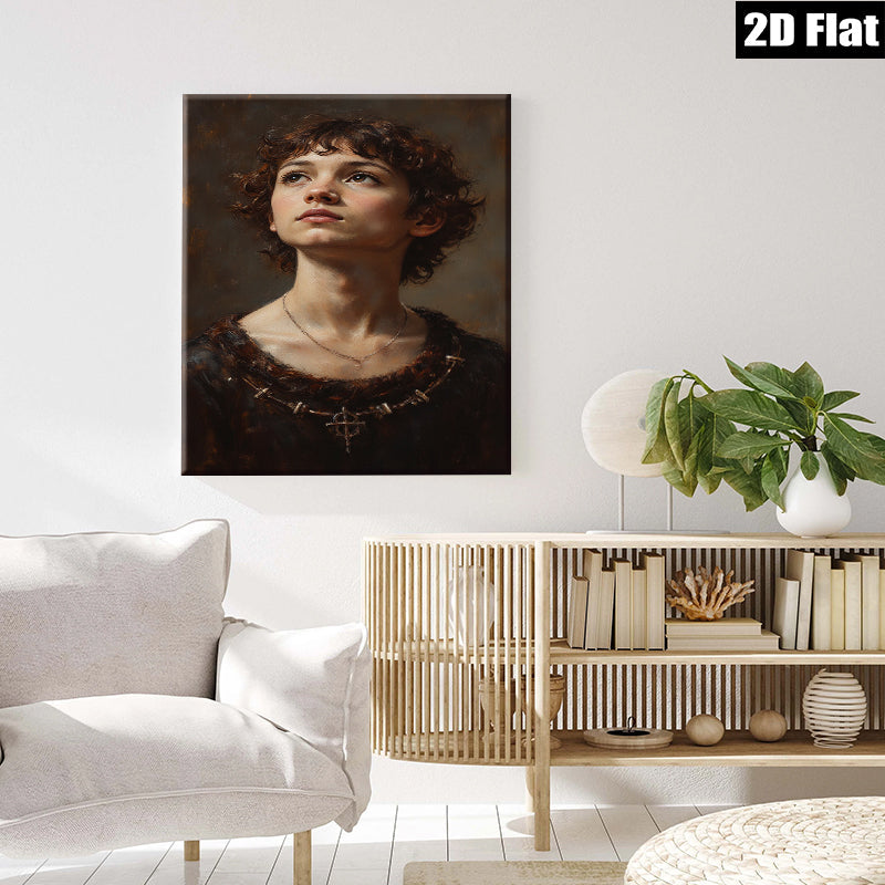 2D flat 1pc captivating portrait young woman delicate features timeless beauty bedroom living room gallery wall farmhouse style modern minimalist art