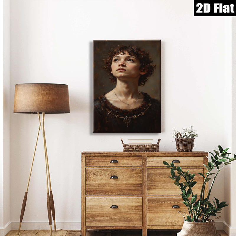 2D flat 1pc captivating portrait young woman delicate features timeless beauty bedroom living room gallery wall farmhouse style modern minimalist art