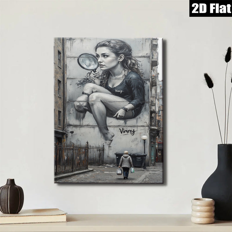 2D flat 1pc captivating street art mural portrait feminine beauty living room bedroom gallery wall décor modern farmhouse coastal style