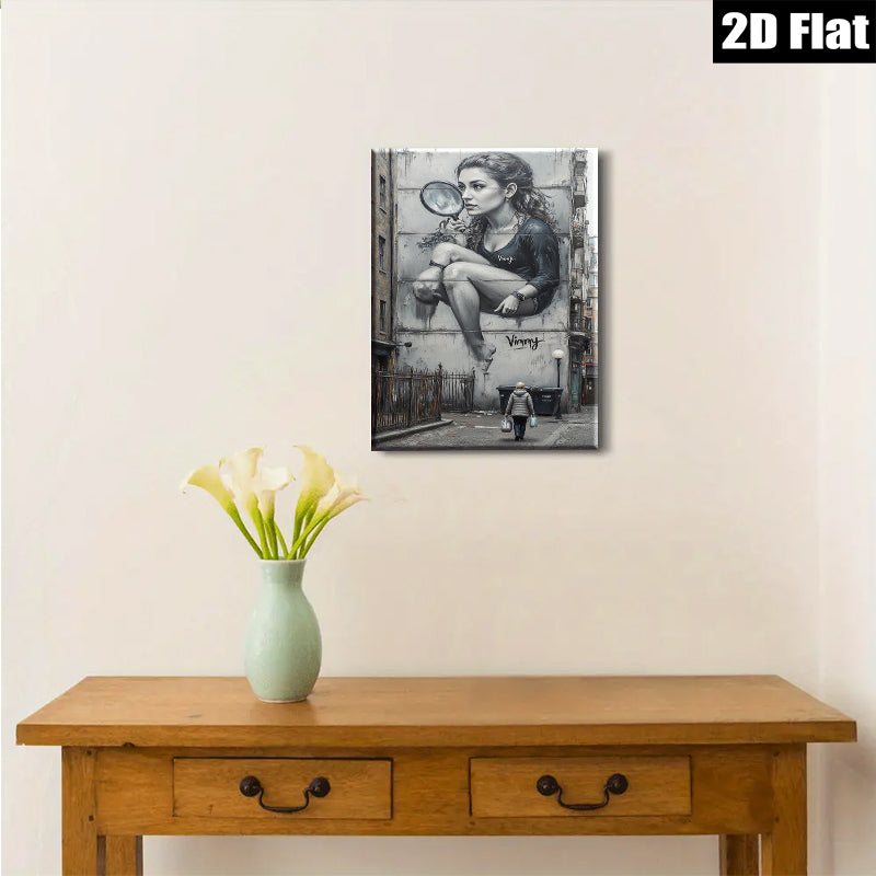 2D flat 1pc captivating street art mural portrait feminine beauty living room bedroom gallery wall décor modern farmhouse coastal style