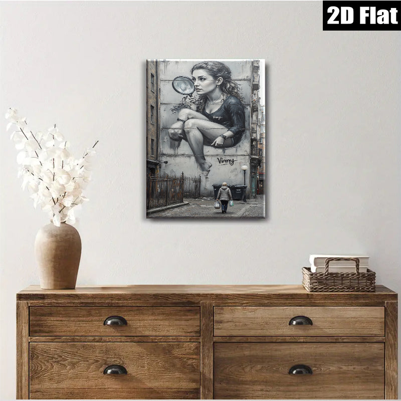 2D flat 1pc captivating street art mural portrait feminine beauty living room bedroom gallery wall décor modern farmhouse coastal style