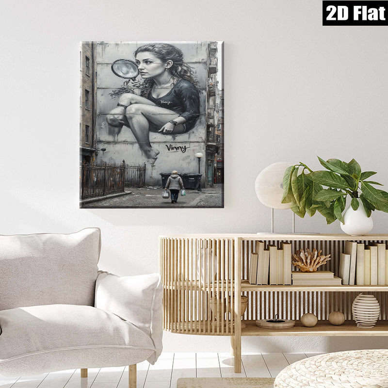 2D flat 1pc captivating street art mural portrait feminine beauty living room bedroom gallery wall décor modern farmhouse coastal style