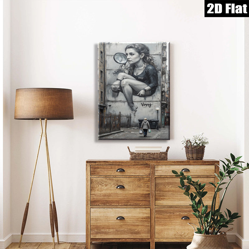 2D flat 1pc captivating street art mural portrait feminine beauty living room bedroom gallery wall décor modern farmhouse coastal style
