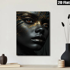 2D flat 1pc captivating woman portrait gold flakes modern wall art bedroom living room gallery wrapped canvas print farmhouse decor