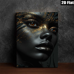 2D flat 1pc captivating woman portrait gold flakes modern wall art bedroom living room gallery wrapped canvas print farmhouse decor