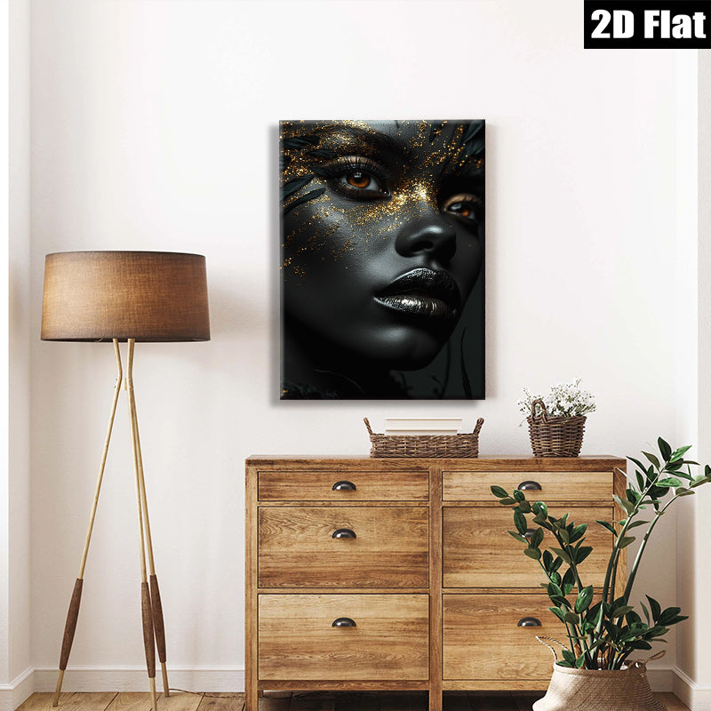 2D flat 1pc captivating woman portrait gold flakes modern wall art bedroom living room gallery wrapped canvas print farmhouse decor