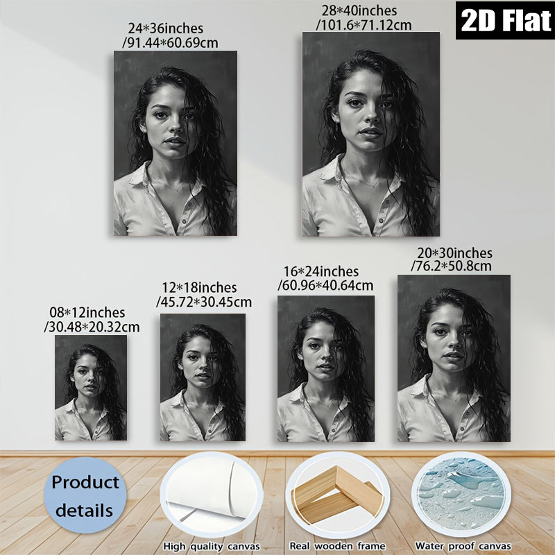 2D flat 1pc captivating woman portrait modern farmhouse wall art bedroom living room gallery wrapped canvas print minimalist aesthetic cozy vibes