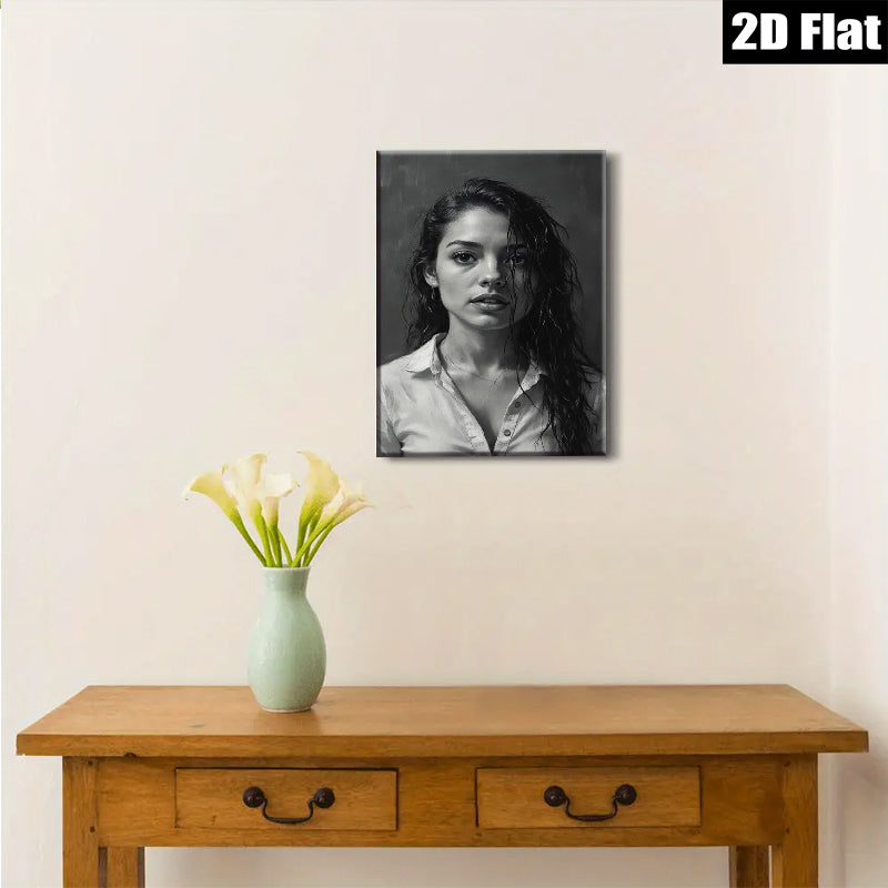 2D flat 1pc captivating woman portrait modern farmhouse wall art bedroom living room gallery wrapped canvas print minimalist aesthetic cozy vibes
